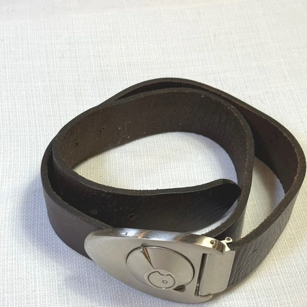 Obscure Men's Leather Belt Size 32 Silver Buckle Casual  Belt Dark Brown READ